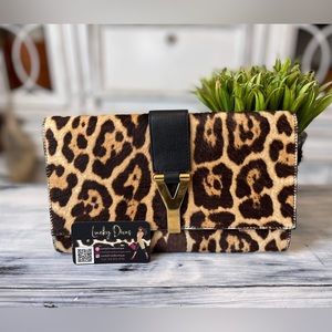 Saint Laurant Pony Hair Leopard Print Y Ligne Clutch
